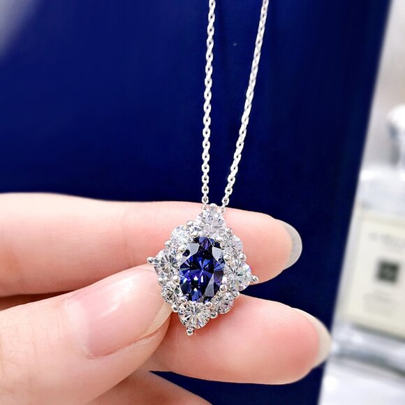 Shinny Blue Stone Jewelry Sliver Coating CZ Necklace for Women, HA4553 - Picture 4 of 5